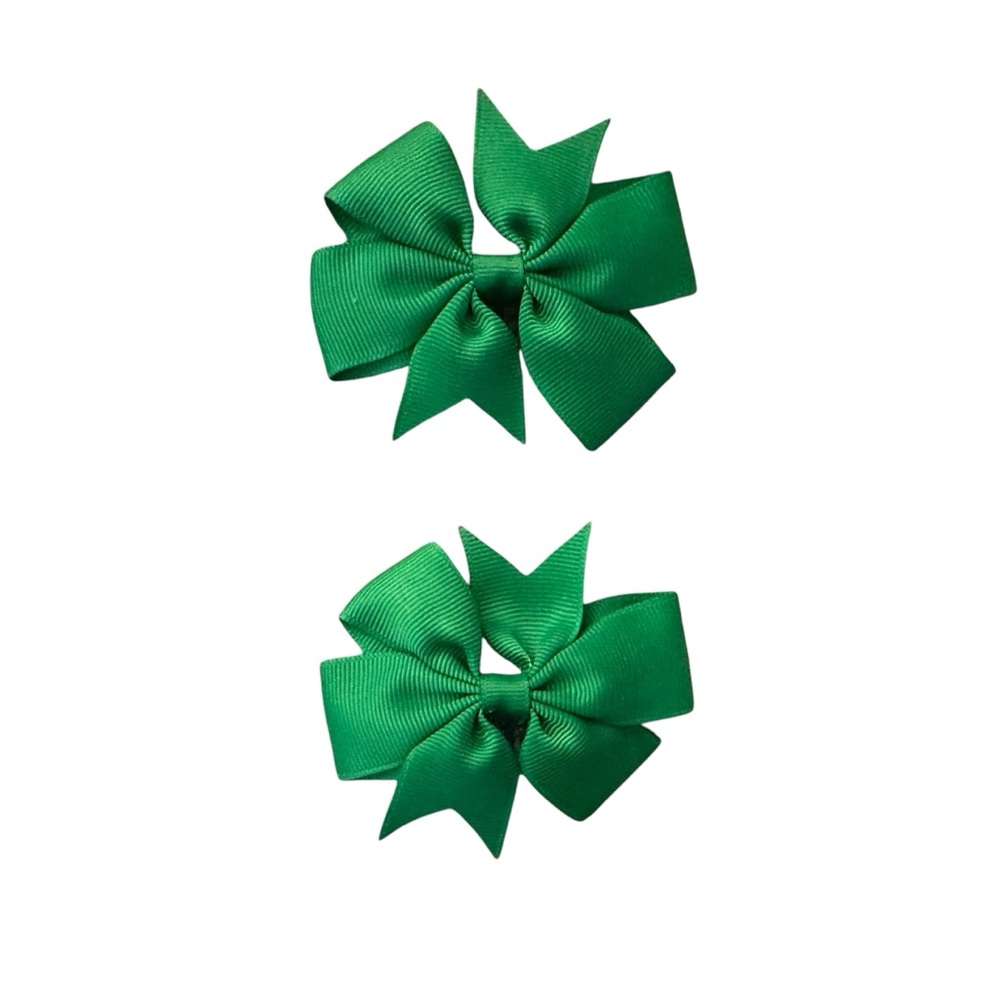 Girls Green Ribbon Bows Hair Clips Set of 2 NEW